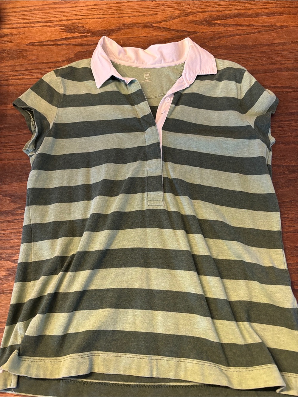 Y2K GAP Light Green and Dark Green Striped Polo with White Collar
